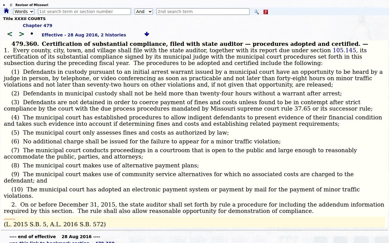 Missouri municipal warrant timing statute